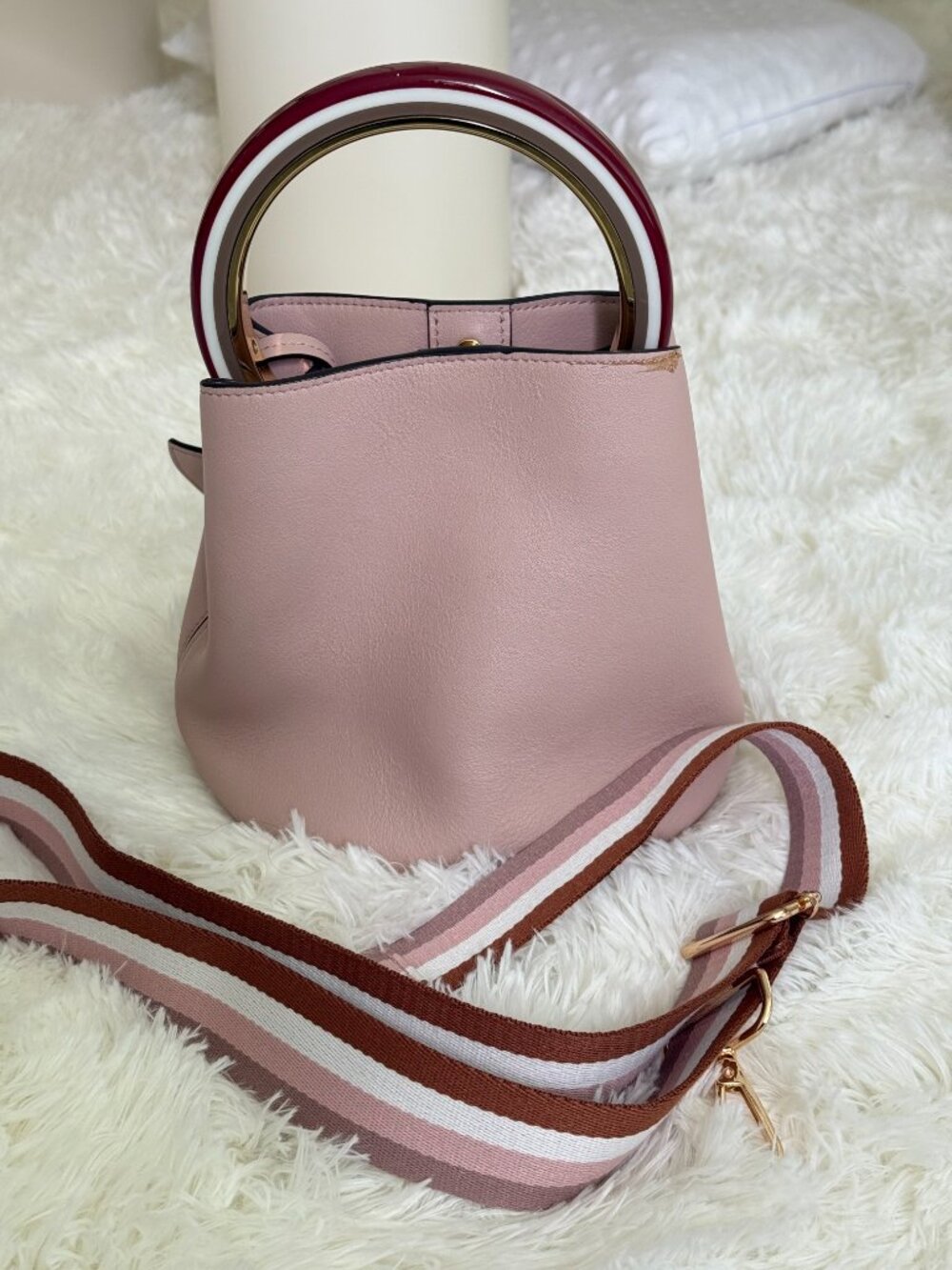 Marni Mini Bucket Bag Pink | Gold Ring Handle | Excellent + Bonus Strap - Picture 9 of 13